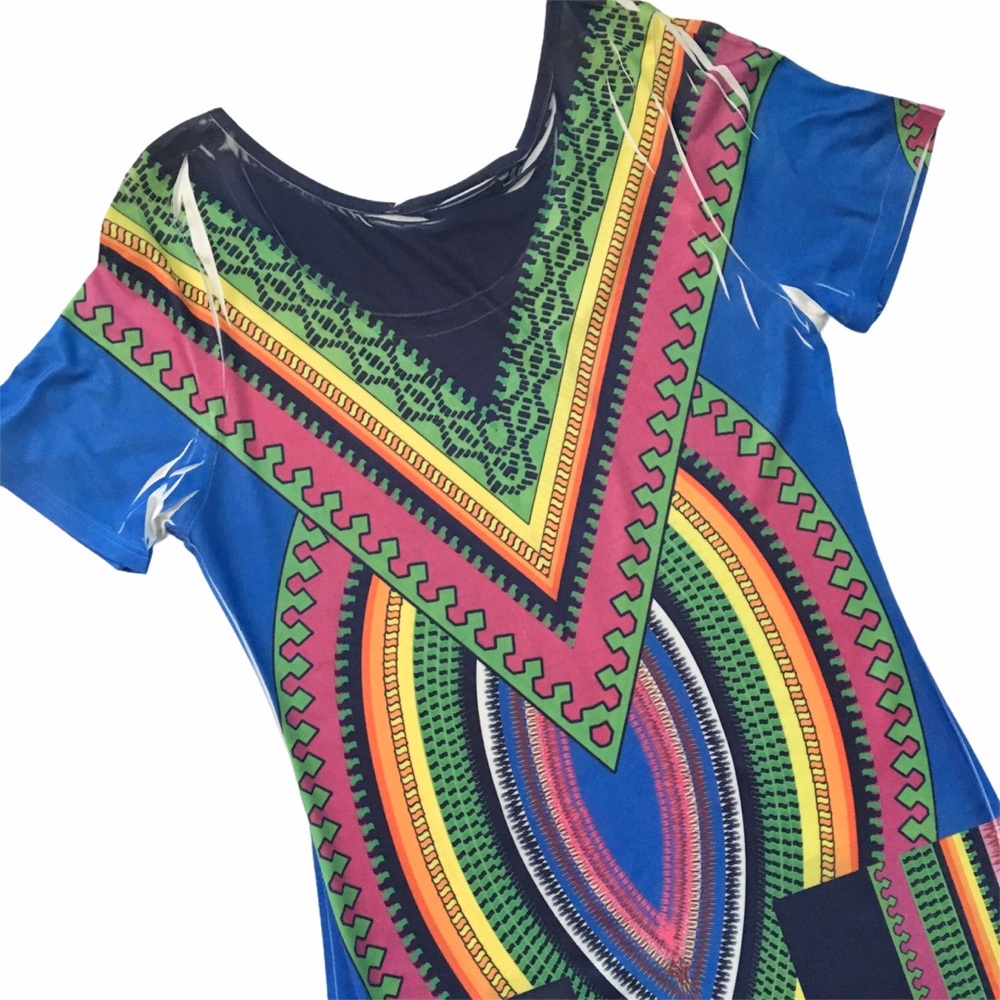 new Cleo ꕥ Geo Love ꕥ Geometric Abstract Print Midi T Shirt Dress ꕥ Size Large - Picture 4 of 11